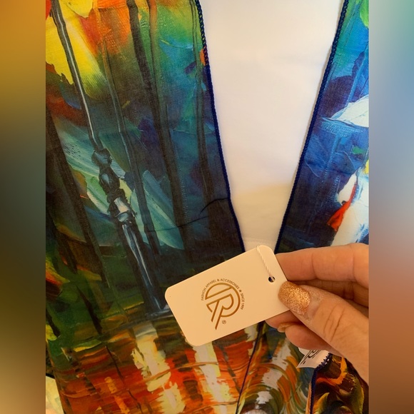 NWT Museum Art Ruana Rhuana Kimono Cover-Up OS “Walking in the Rain” - Picture 5 of 10